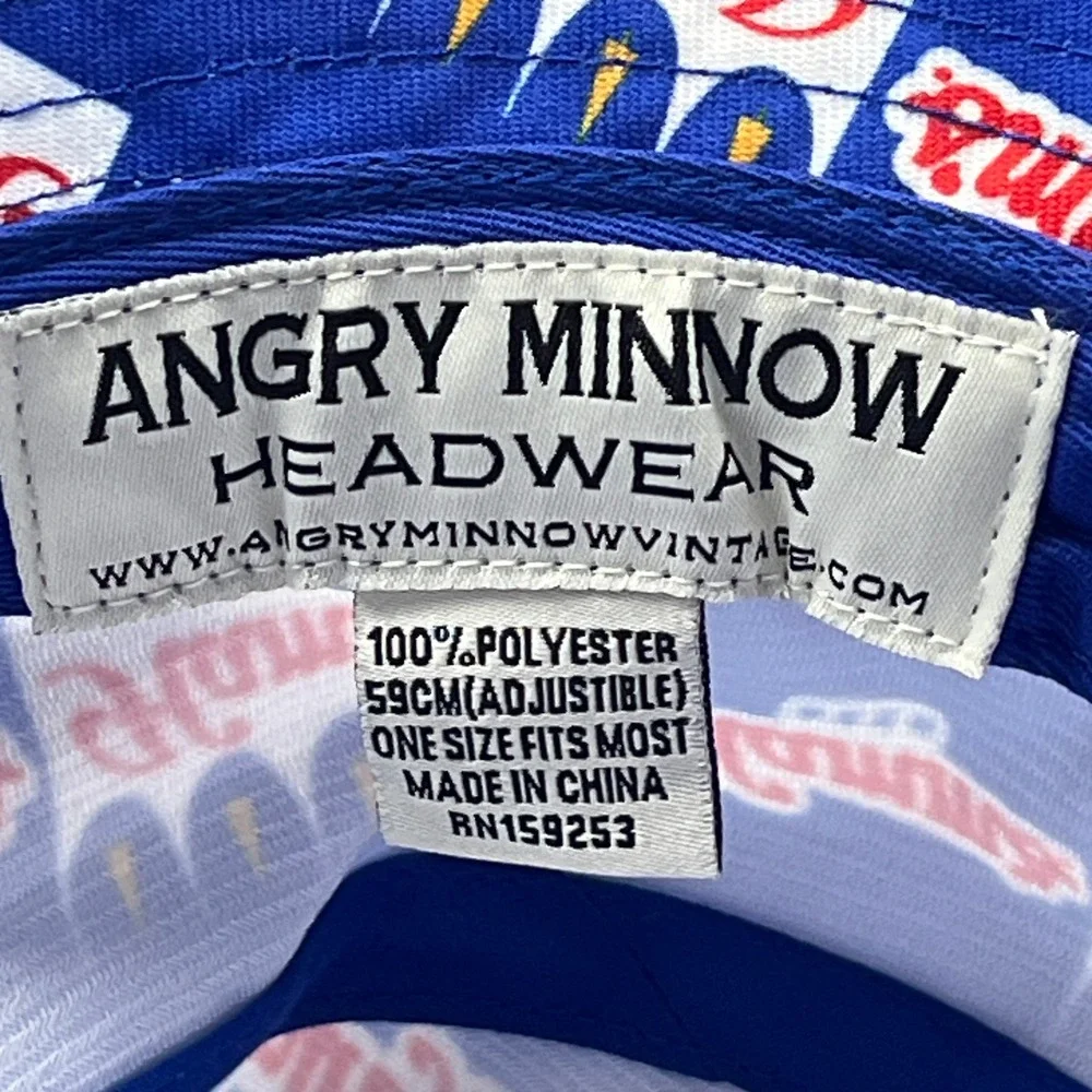 Angry Minnow Hamm's Beer Bucket Hat Adult OS Blue AOP Logo Summer Beach Retro